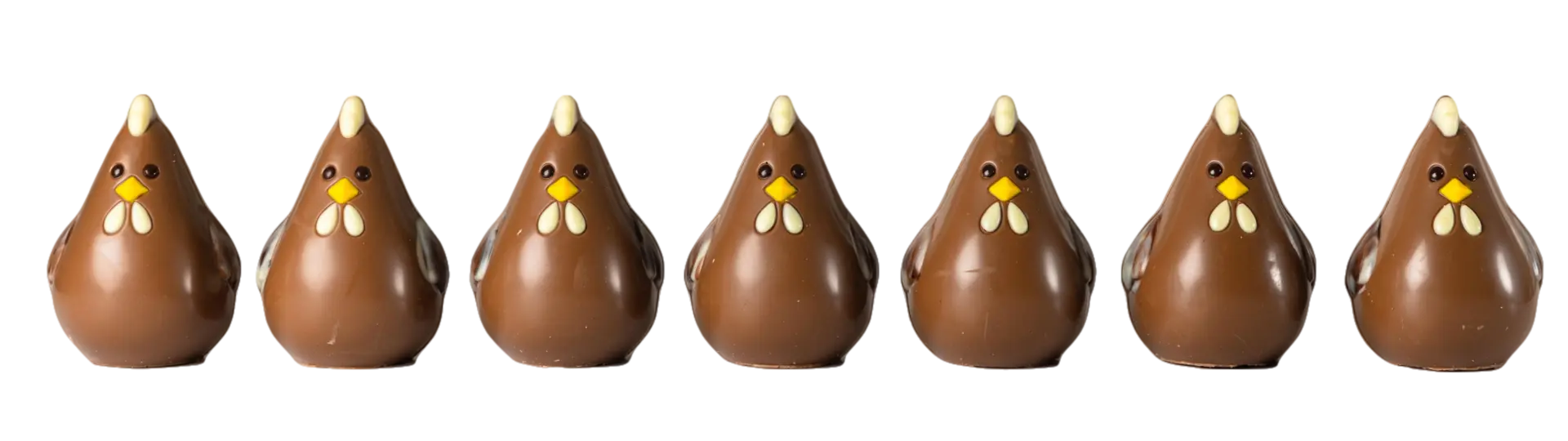 7 chocolade kippetjes op een rij